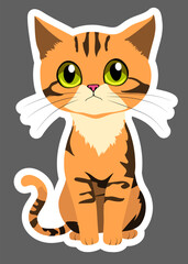 Red cat sits on a white background. Cute ginger kitten in cartoon style. Vector illustration for postcard, banner, web, design, arts EPS 10