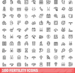 Fototapeta na wymiar 100 fertility icons set. Outline illustration of 100 fertility icons vector set isolated on white background