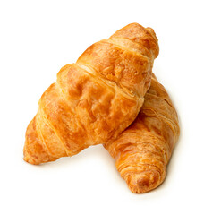 two piece of croissant in stack isolated on white background with clipping path and shadow in png file format.