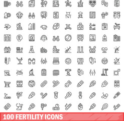 100 fertility icons set. Outline illustration of 100 fertility icons vector set isolated on white background