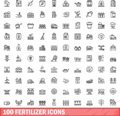 100 fertilizer icons set. Outline illustration of 100 fertilizer icons vector set isolated on white background