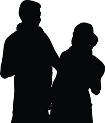 South Indian married couples in romance. flat style silhouette design