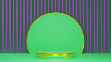Green podium display background. 3D rendering.