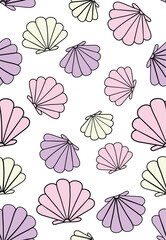 Fototapeta na wymiar pastel colour seashell pattern, cute kid, baby, toddler vector pattern background