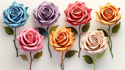 Rose flower, buds set isolated on white background, decorative elements 
