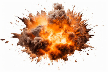 explosive fireball explosion against a white background