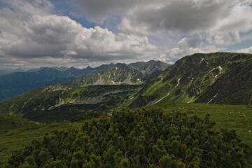 Fototapeta premium View to surrounding high mountains peaks from Brestová mountain near to Town Zuberec. Rohace, Tatra high mountains, Slovakia.