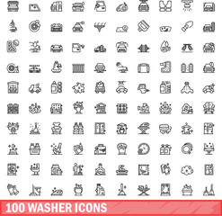 100 washer icons set. Outline illustration of 100 washer icons vector set isolated on white background