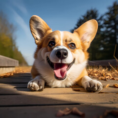 Image of a cute Welsh Corgi rolling around