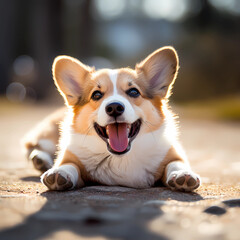 Image of a cute Welsh Corgi rolling around