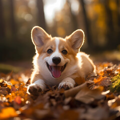 Image of a cute Welsh Corgi rolling around