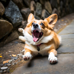 Image of a cute Welsh Corgi rolling around