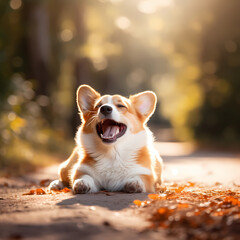 Image of a cute Welsh Corgi rolling around