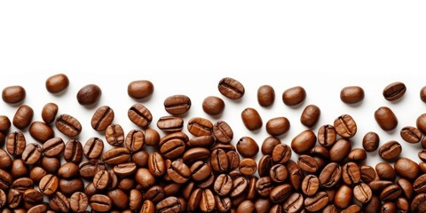 Roasted coffee beans spread over white background. coffee beans for quality drinks