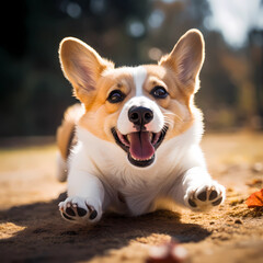 Image of a cute Welsh Corgi rolling around