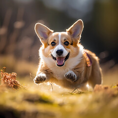 Image of a cute Welsh Corgi rolling around