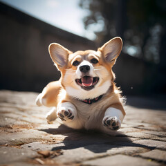 Image of a cute Welsh Corgi rolling around
