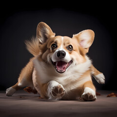 Image of a cute Welsh Corgi rolling around