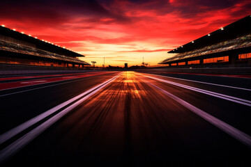 Fototapeta na wymiar Race track at sunset. Generative AI