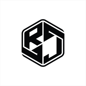recommend clip art: RJ Logo monogram hexagon shape with ornament abstract isolated outline design template