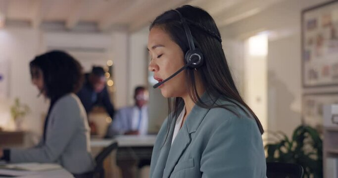 Call center, customer service and computer with woman in office for communication, business and consulting. Contact us, help desk and networking with consultant for advisory, solution and technology