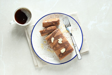 Concept of delicious sweet food - cake roll