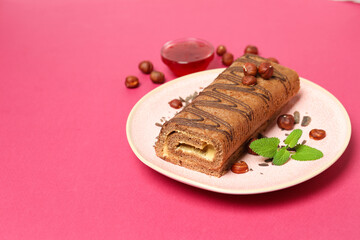 Concept of delicious sweet food - cake roll