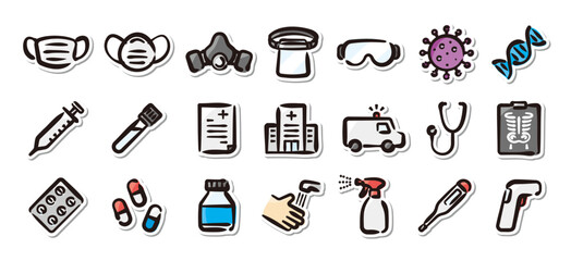 Illustrated sticker set of infectious disease and medical.Quick and simple to use.