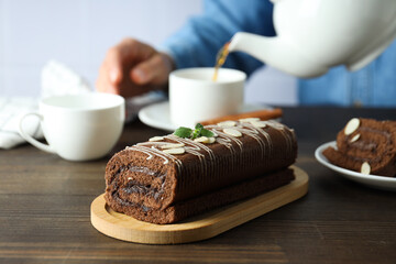 Concept of delicious sweet food - cake roll