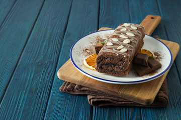 Concept of delicious sweet food - cake roll