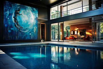 Obraz na płótnie Canvas Swimming pool in a modern house. Generative AI