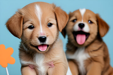 a smiling Two puppys