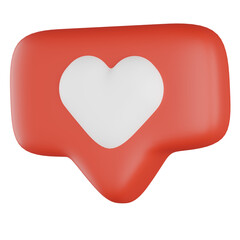 3d speech bubble red heart isolated on white