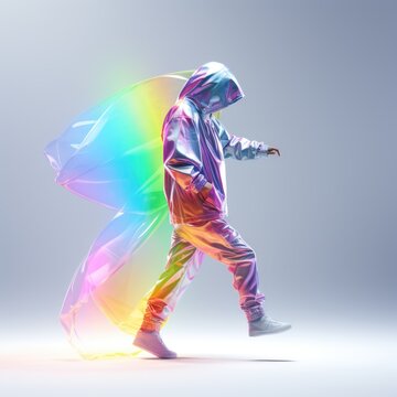 a person doing actions, 3D, science fiction, , rainbow color