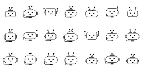 Set chatbot icons. Robot icons and logo in modern flat style. Black artificial intelligence symbol for mobile app and web design on a white background and without background. 