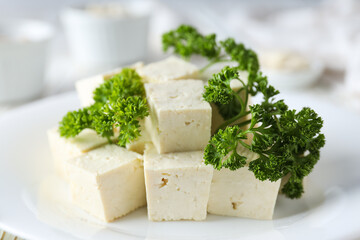 Traditional component of Asian cuisine - Tofu, bean curd