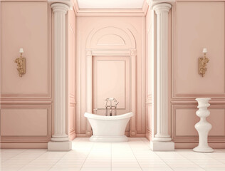 Fototapeta na wymiar Empty room interior pastel pearl pink, classic style, studio mock-up, 3D render 3D illustration 