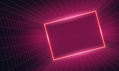 Empty futuristic digital box room vibrant color background with white grid space line color surface. Network cyber technology. banner, cover, terrain, sci-fi, wireframe, and related to background.