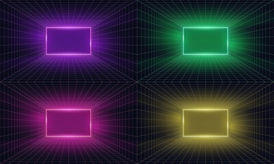 Empty futuristic digital box room vibrant color background with white grid space line color surface. Network cyber technology. banner, cover, terrain, sci-fi, wireframe, and related to background.