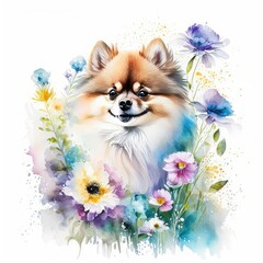 Fototapeta na wymiar chihuahua puppy with flowers