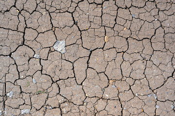 Dry mud cracked ground texture. Drought season background. Dry and cracked land, dry due to lack of rain. Effects of climate change.