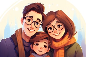 Family Fun Cartoon-style Illustration of a Happy Family. Generative AI