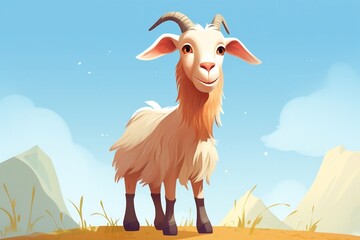 Playful Goat Cartoon-style Illustration of a Whimsical Goat. Generative AI