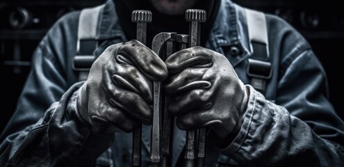 Obraz na płótnie Canvas Close-up hand technician auto mechanic using the wrench to repairing change spare part car engine problem and insurance service support. Created with Generative AI technology