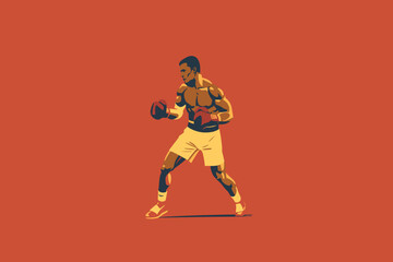 Fototapeta na wymiar Hand-drawn cartoon Boxer at boxing match flat art Illustrations in minimalist vector style