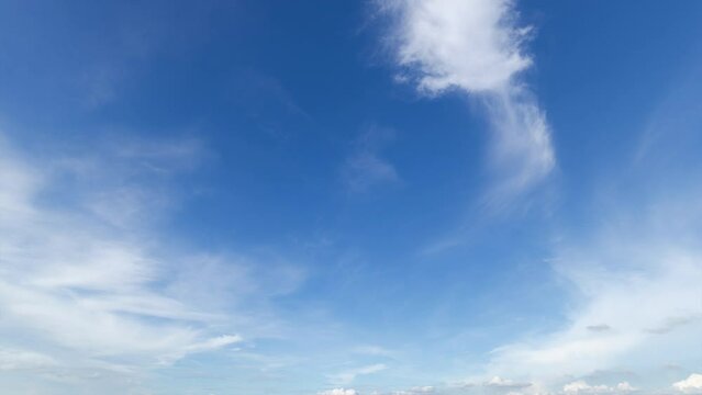 Time lapse, Panoramic view of clear blue sky and clouds, Blue sky background with tiny clouds. White fluffy clouds in the blue sky.
