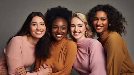 Generative ai women of different ethnicities standing side by side together.