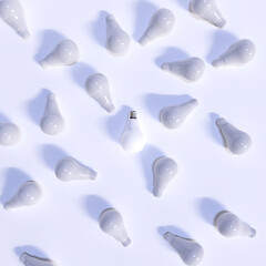 One Normal Lightbulb among shutdown and deactivated light bulbs