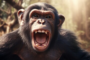 A chimpanzee displaying a range of emotions, a humorous monkey with animated expressions, Generative Ai