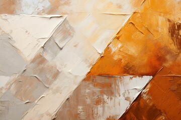 パレットナイフの直線的なデザインの油絵・秋用のカラフルな抽象背景バナー）茶色と白。AI生成画像